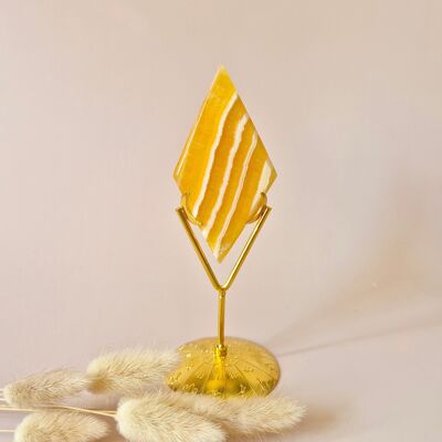 Pierre précieuse en calcite jaune sur support | Décoration et booster d'énergie