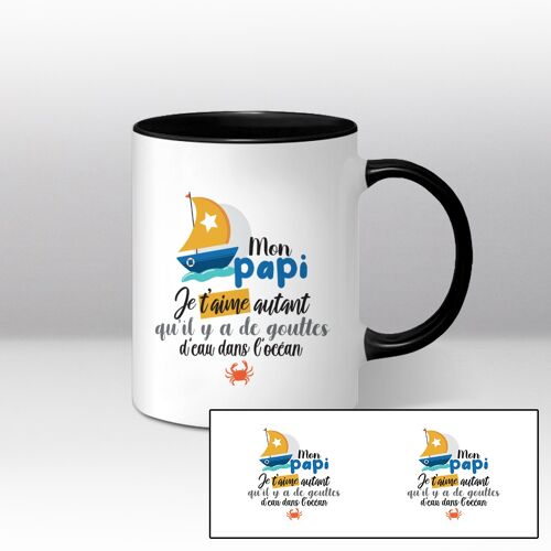 Mug blanc et noir Illustration "Mon papi ,je t'aime autant qu'il y a de gouttes d'eau dans l'océan"