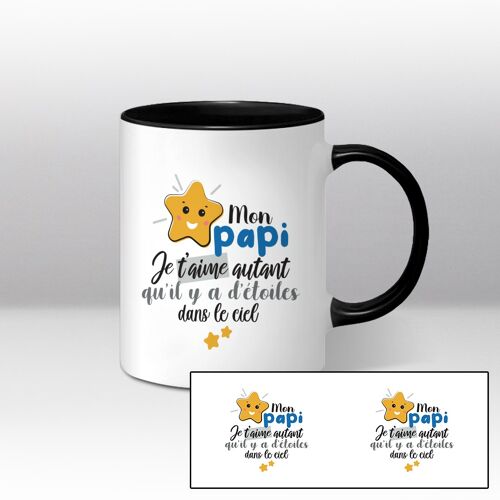 Mug blanc et noir Illustration "Mon papi, je t'aime autant qu'il y a d'étoiles dans le ciel"