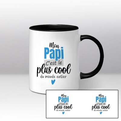 Mug blanc et noir Illustration "Mon papi, c'est le plus cool du monde entier"