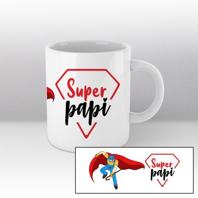 Mug blanc Illustration cartoon héroïque "Super papi"