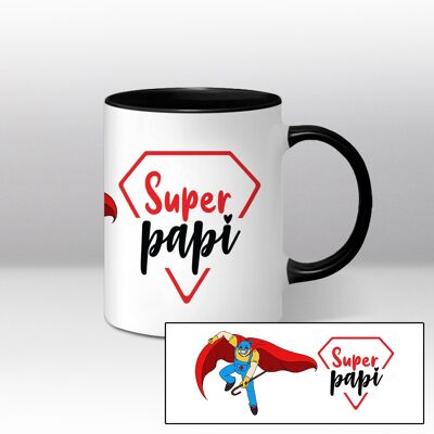 Mug blanc et noir Illustration cartoon héroïque "Super papi"