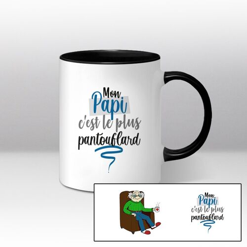 Mug blanc et noir Illustration cartoon "papi pantouflard"