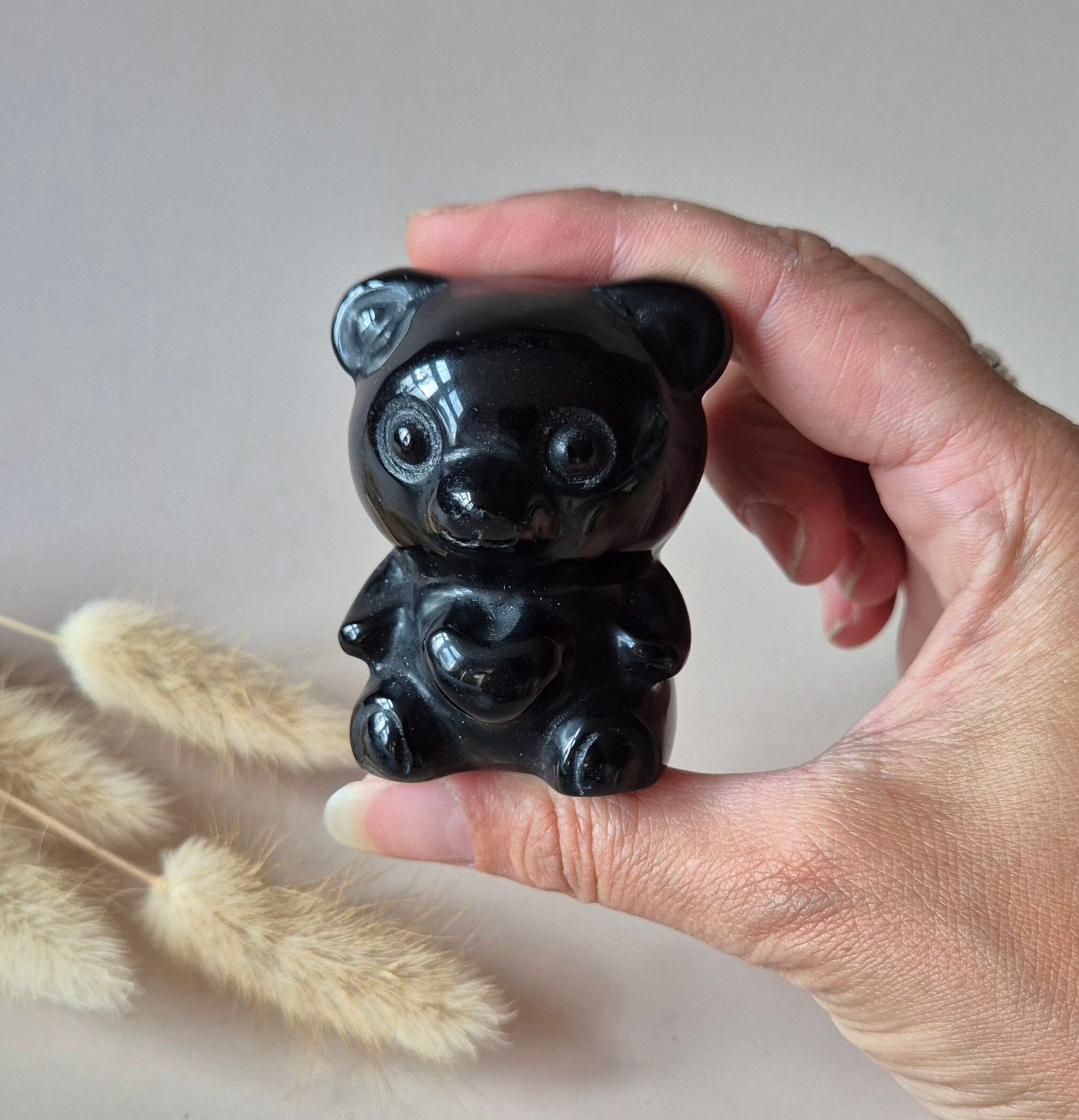 Ours sculpté en obsidienne noire – Décoration unique au pouvoir spirituel
