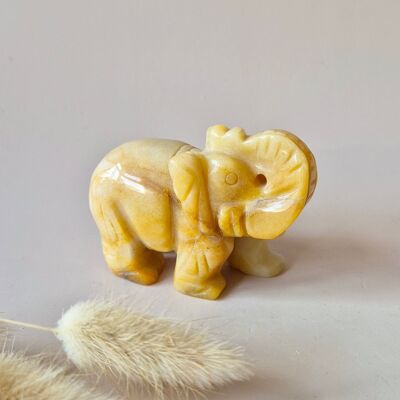 Elefante de Jade Amarillo – Talla de Piedra Preciosa de 7 cm