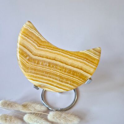 Luna di calcite gialla XL su supporto metallico (300–350 grammi)