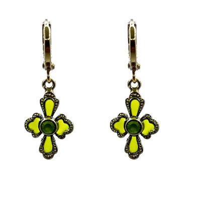 Orecchini Cruz - Verde lime, metallo dorato (effetto vetro colorato)