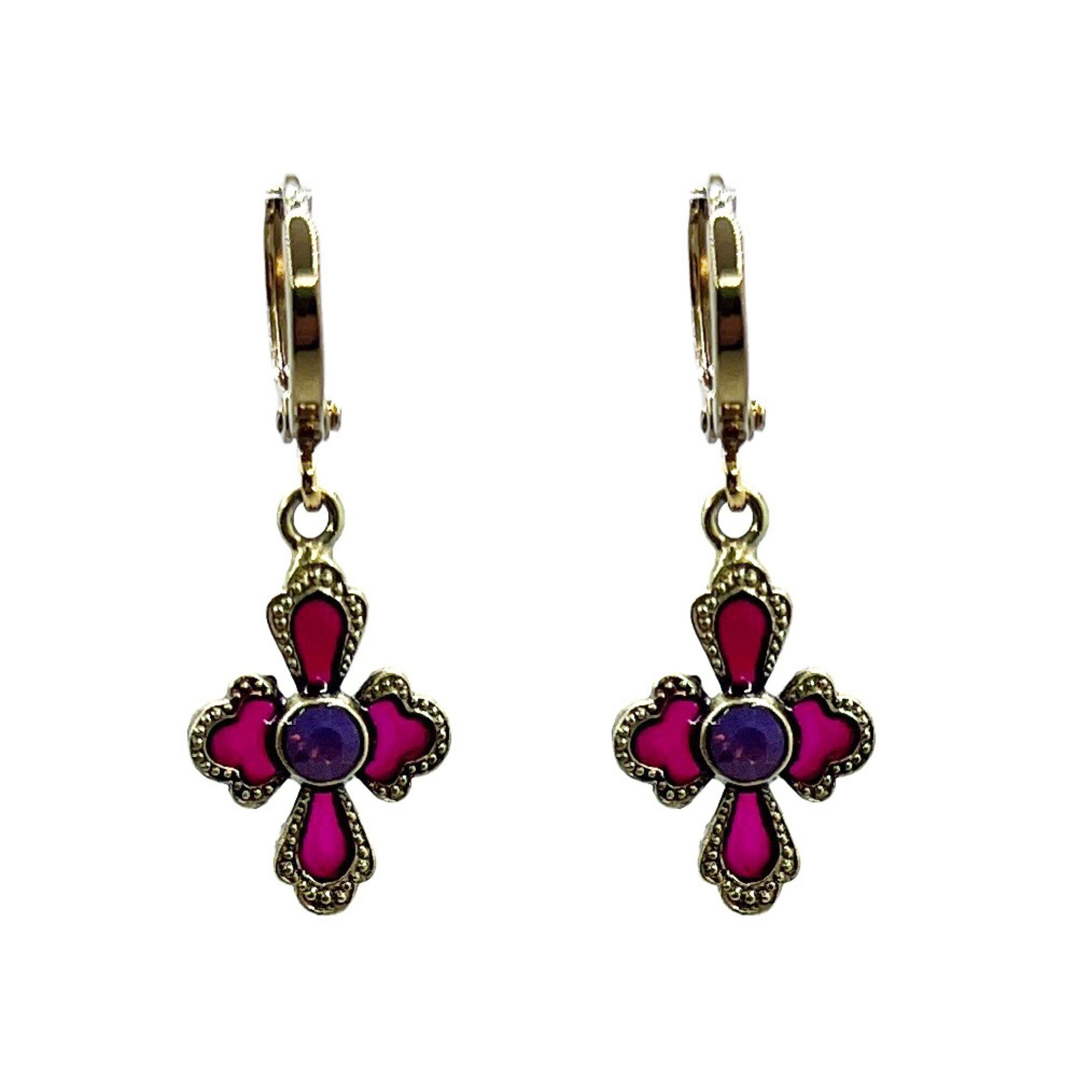 Orecchini Cruz - Prugna, metallo placcato oro (effetto vetro colorato)