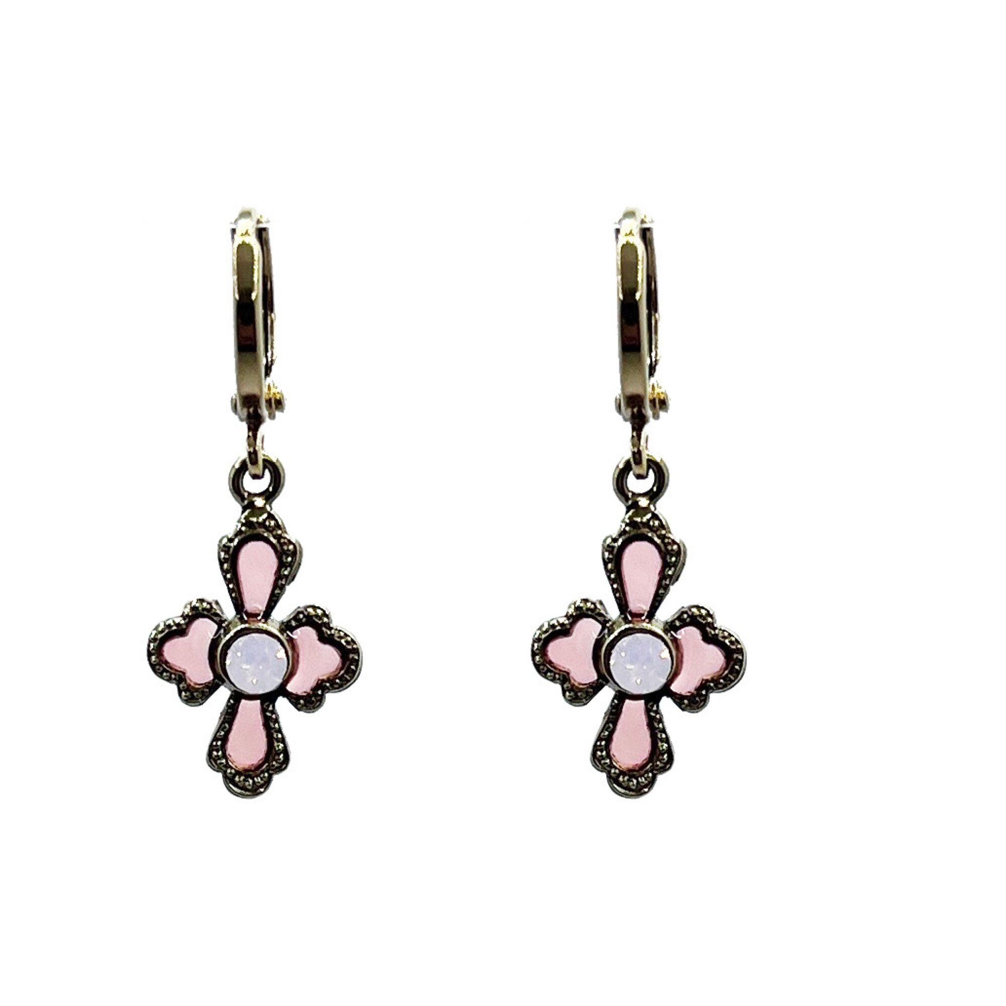 Orecchini Cruz - Corallo, metallo placcato oro (effetto vetro colorato)