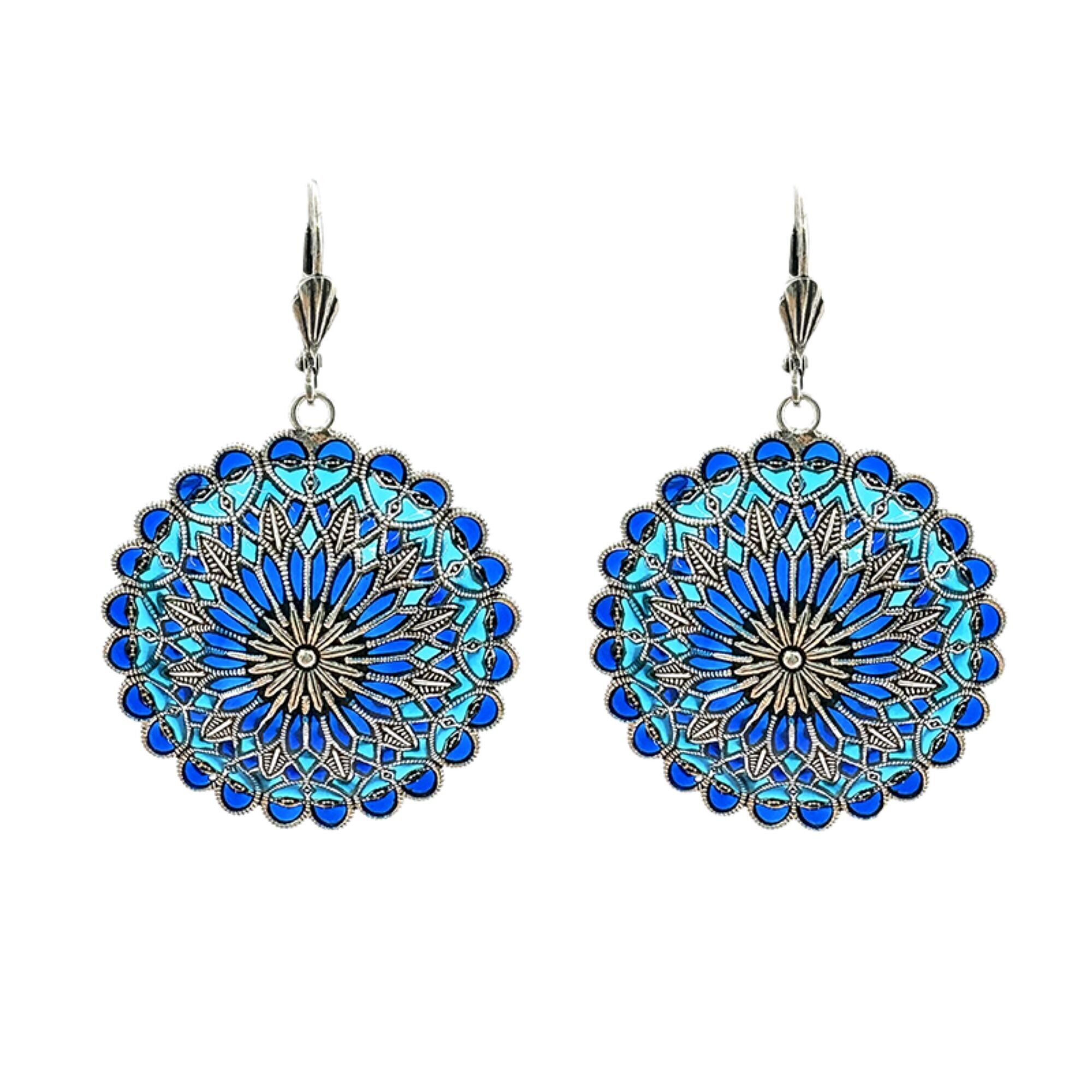 Orecchini Notre Dame - Blu notte/Turchese, metallo argentato (effetto vetro colorato)