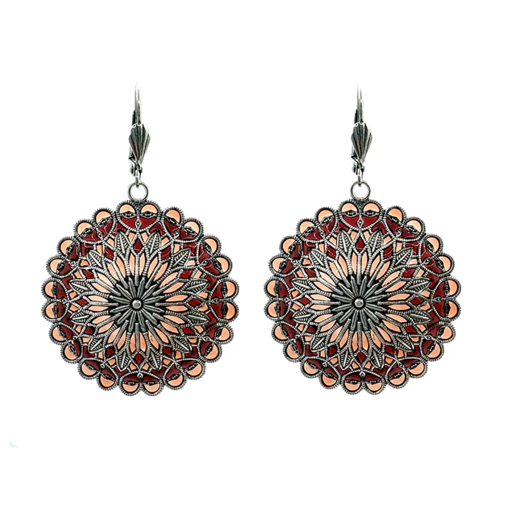 Orecchini Notre Dame - Rosso/Corallo, metallo argentato (effetto vetro colorato)