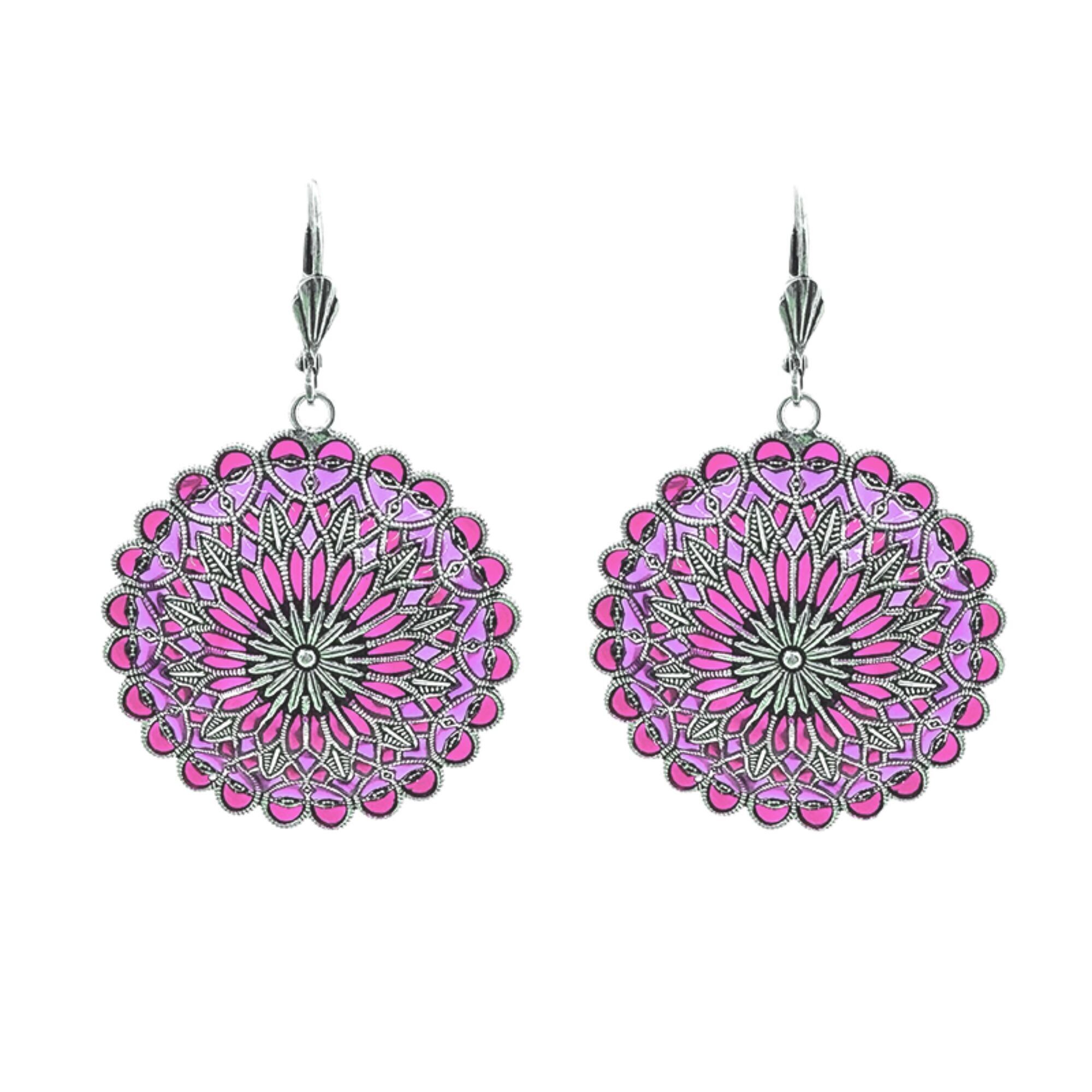 Orecchini Notre Dame - Rosa/Viola, metallo placcato argento (effetto vetro colorato)