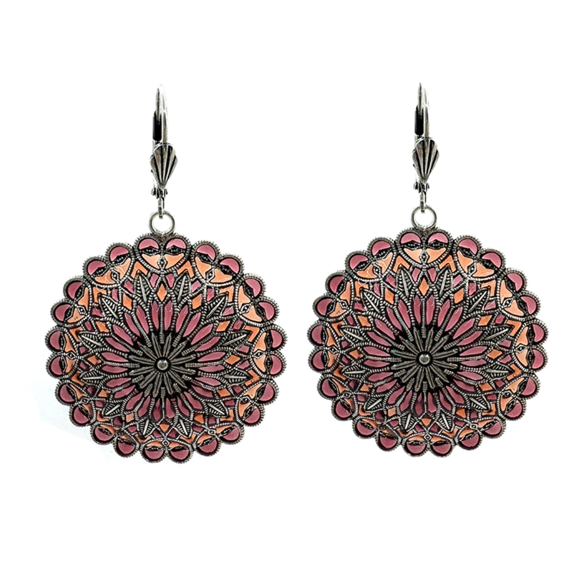 Orecchini Notre Dame - Prugna/Corallo, metallo argentato (effetto vetro colorato)