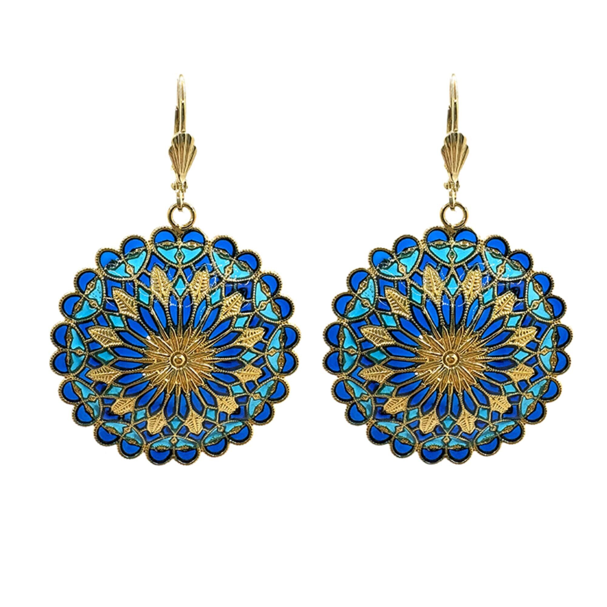 Orecchini Notre Dame - Blu notte/Turchese, metallo placcato oro (effetto vetro colorato)