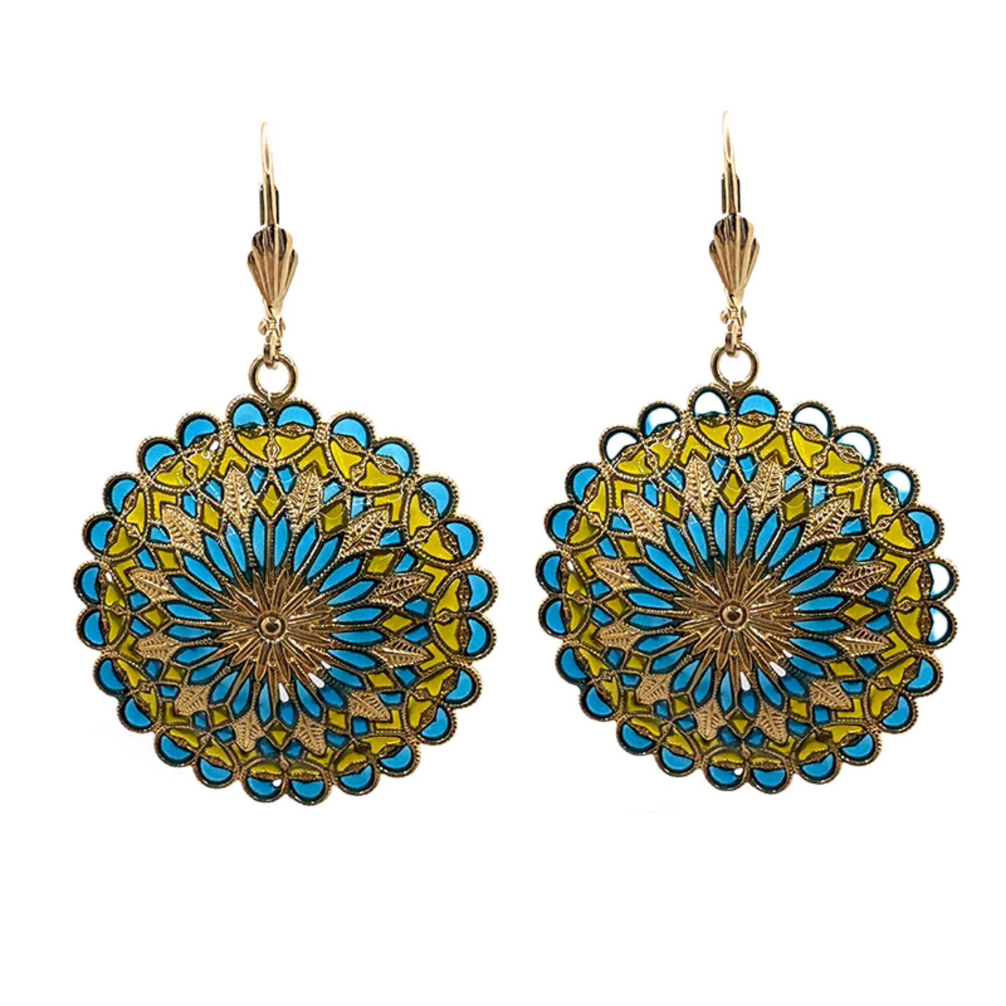 Orecchini Notre Dame - Turchese/Verde anice, metallo placcato oro (effetto vetro colorato)