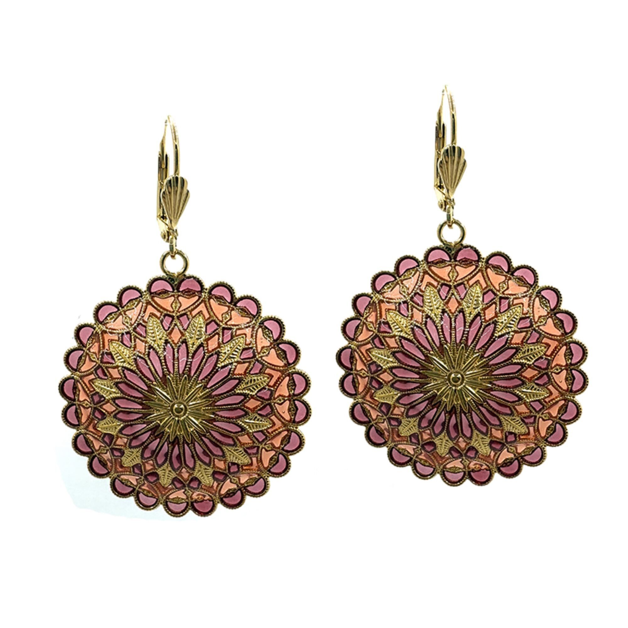 Orecchini Notre Dame - Prugna/Corallo, metallo placcato oro (effetto vetro colorato)