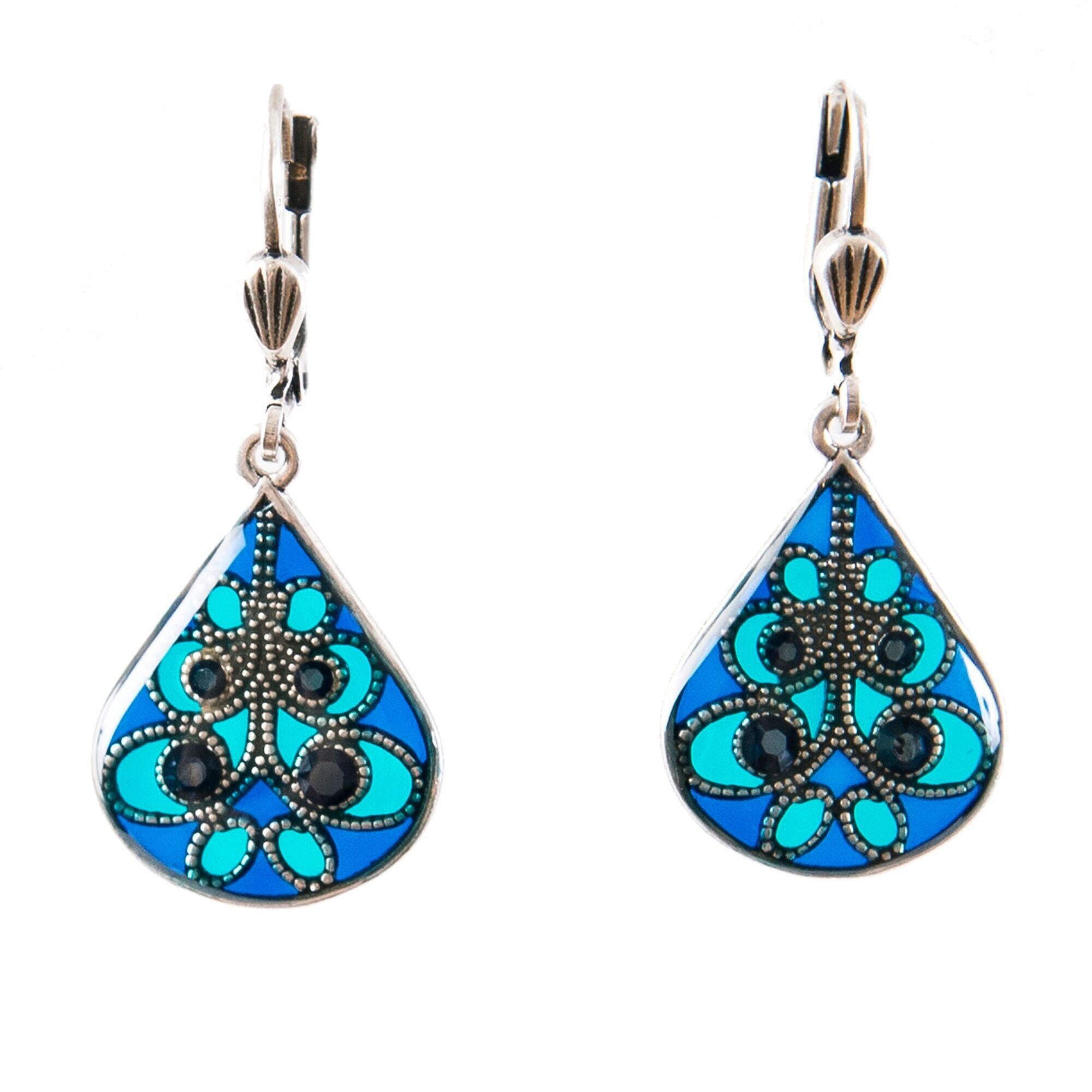 Orecchini Entrelacs - Blu notte/Turchese, metallo argentato (effetto vetro colorato)