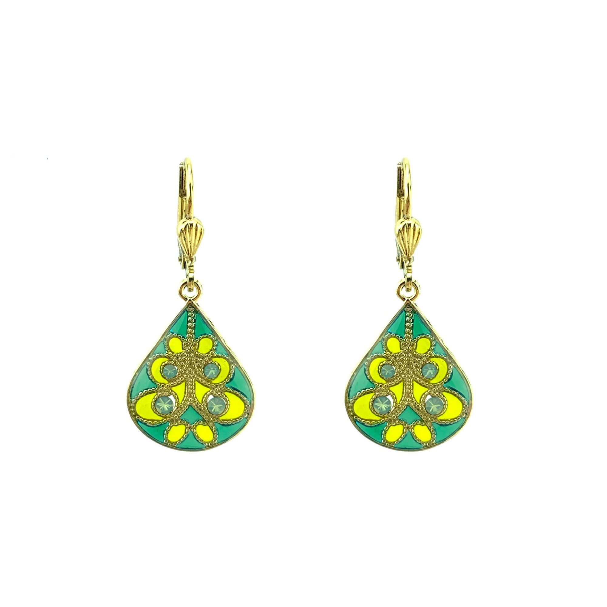 Boucles d'oreilles Entrelacs - Vert anis/Vert foncé, métal doré (effet vitrail)