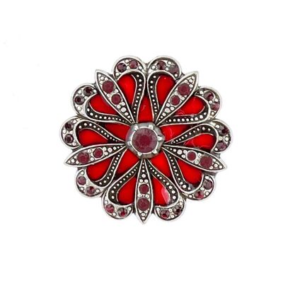 Broche Flore - Rojo, metal plateado (efecto vitral)