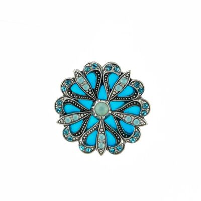 Broche Flore - Turquoise, métal argenté (effet vitrail)