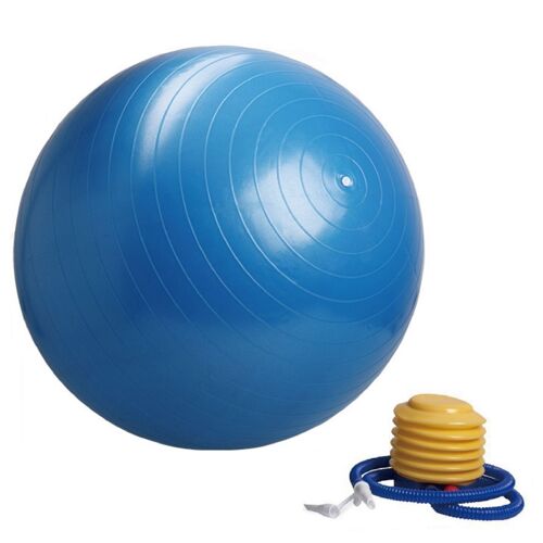 Ballon de Yoga et Fitness Taille M 65 cm Bleu – Pompe Fournie – Résistant et Multi Usages – Gym Ball - Adhérence Optimale