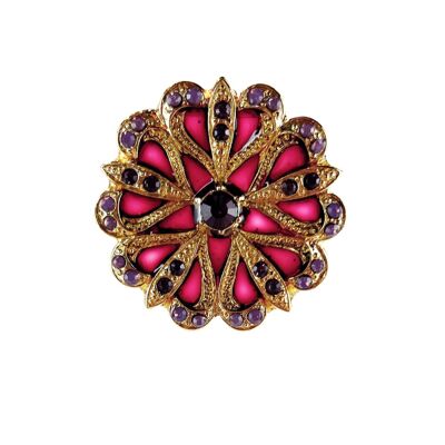Broche Flore - Prune, métal doré (effet vitrail)