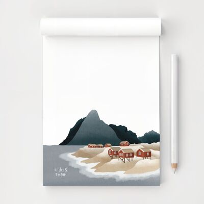 Notepad Norway Lofoten Fjord A6 50 sheets - Pad travel red houses Scandinavia