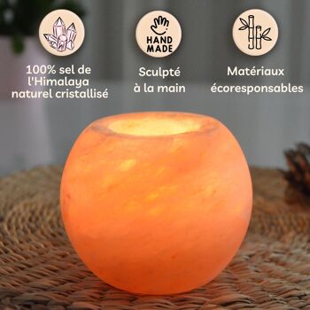 Bougeoir en Cristal de Sel d'Himalaya – Sphère 900g - Porte-Bougie Matière Naturelle de Qualité – Idée Cadeau 1