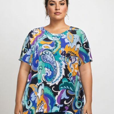 Blusa estampada azul de talla grande (C6569)