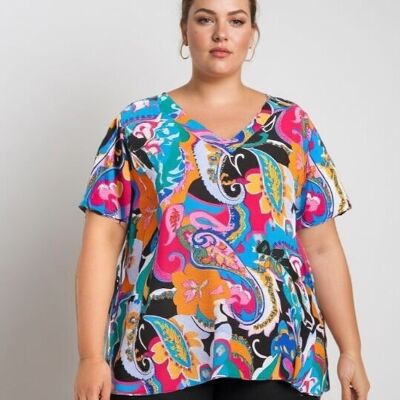 Blusa estampada negra de talla grande (C6569)