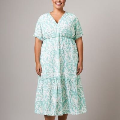 Vestido largo con estampado verde de talla grande (C6570)