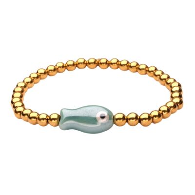 Bracciale LizzyMae in acciaio inossidabile con pesci dorati e acquamarina