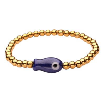 Bracciale LizzyMae in acciaio inossidabile con motivo a pesce dorato blu navy