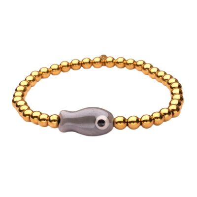 Pulsera LizzyMae de acero inoxidable con diseño de pez dorado y gris