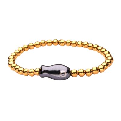 Pulsera LizzyMae de acero inoxidable con pez dorado y negro