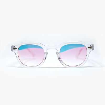 Gafas de sol redondas transparentes con lentes degradadas en rosa bebé