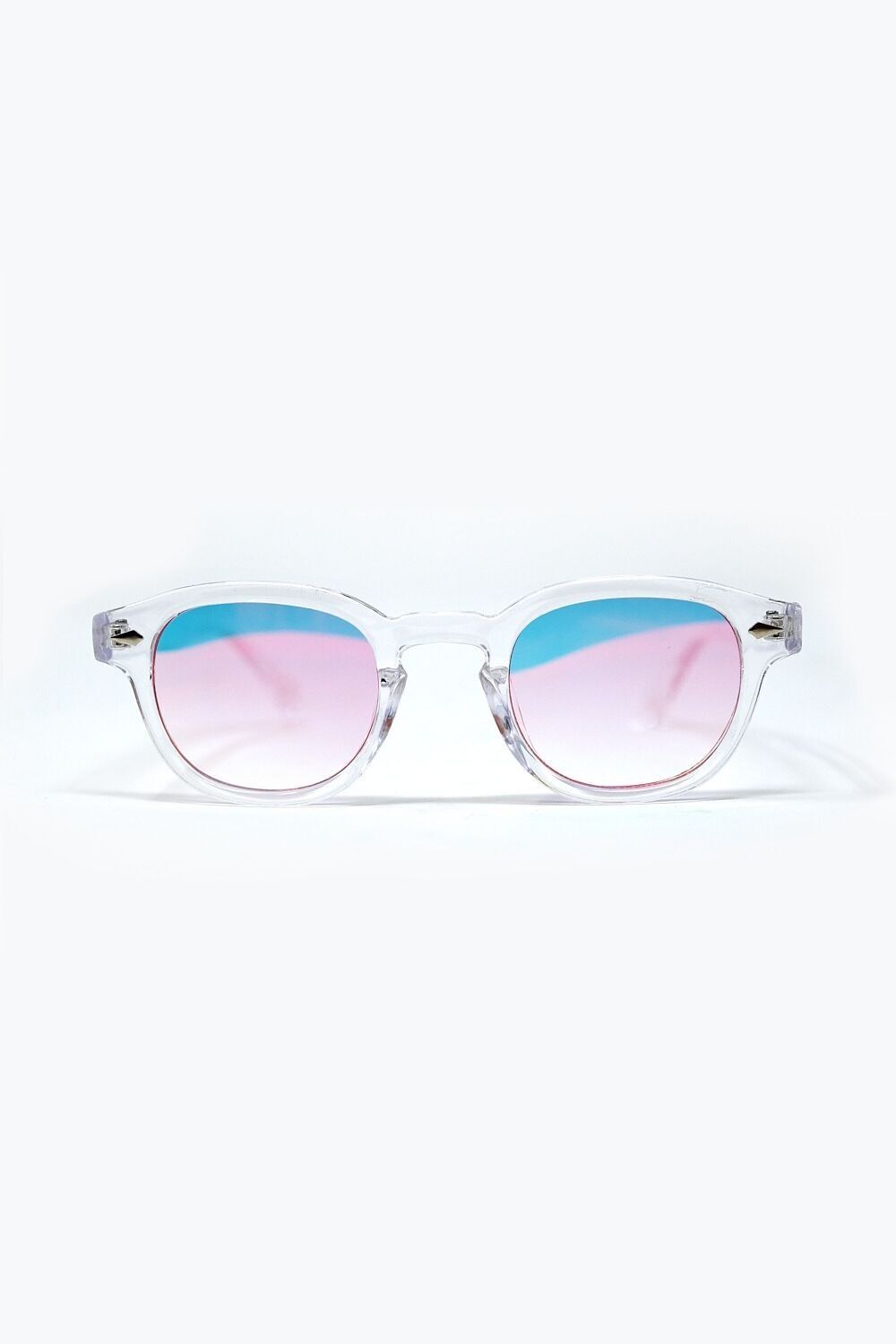 Occhiali da sole rotondi trasparenti con lenti sfumate rosa baby