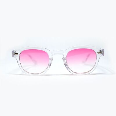 Gafas de sol redondas transparentes con lentes rosa degradado