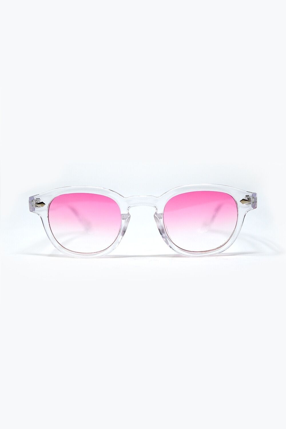Clear Round Sunglasses With Pink Gradient Lense