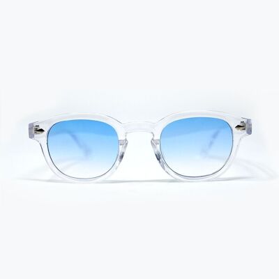 Gafas de sol redondas transparentes con lentes degradados en azul claro