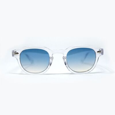 Clear Round Sunglasses With Blue Gradient Lense