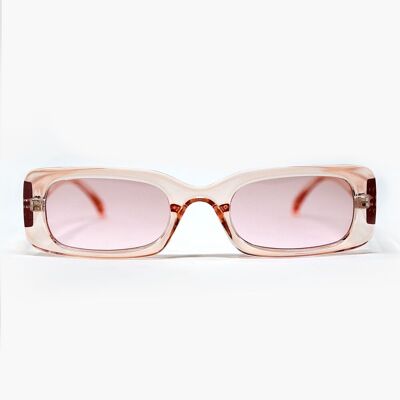 Gafas de sol rectangulares rosas transparentes con lentes ahumadas rosas