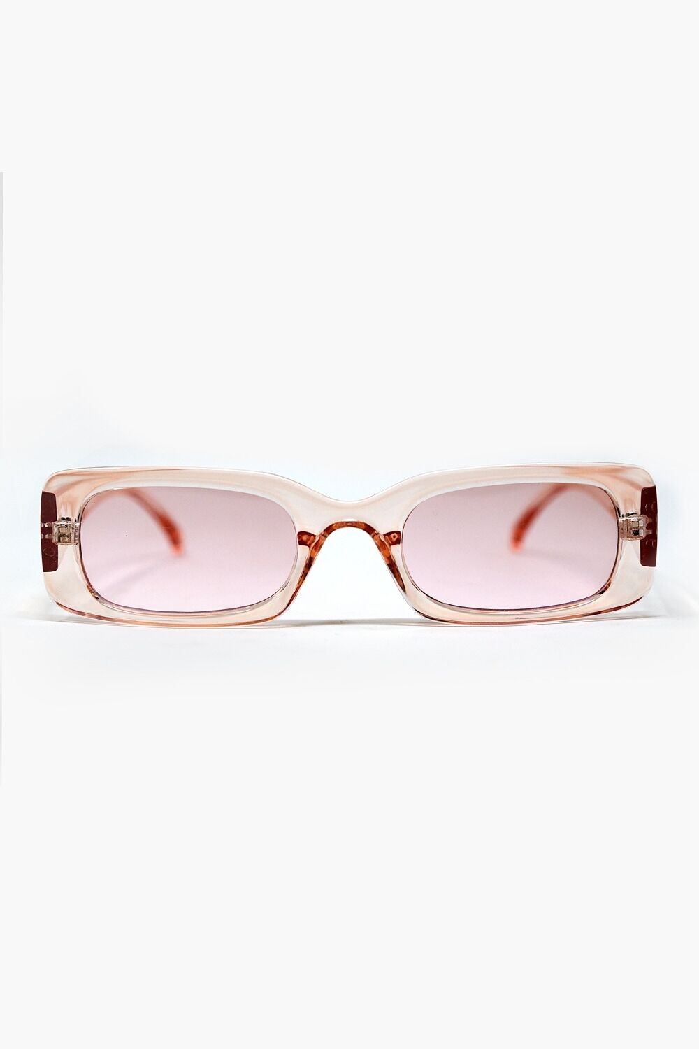 Occhiali da sole rettangolari rosa trasparenti con lenti fumé rosa