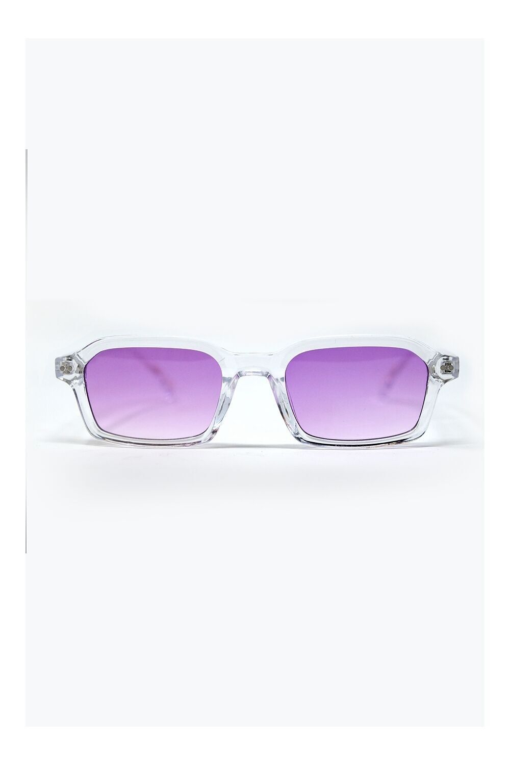 Rectangular Thick Acetate Clear Frame Sunglasses  With Purple Smoke Lense