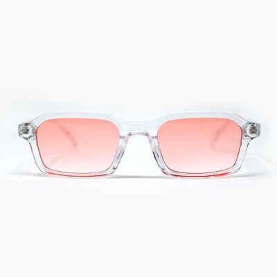 Lunettes de soleil rectangulaires à monture transparente en acétate épais avec verres fumés pêche