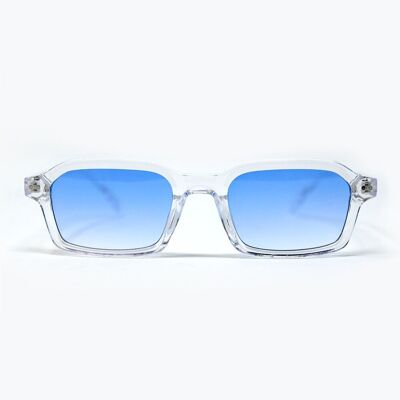 Lunettes de soleil rectangulaires à monture transparente en acétate épais avec verres fumés bleus