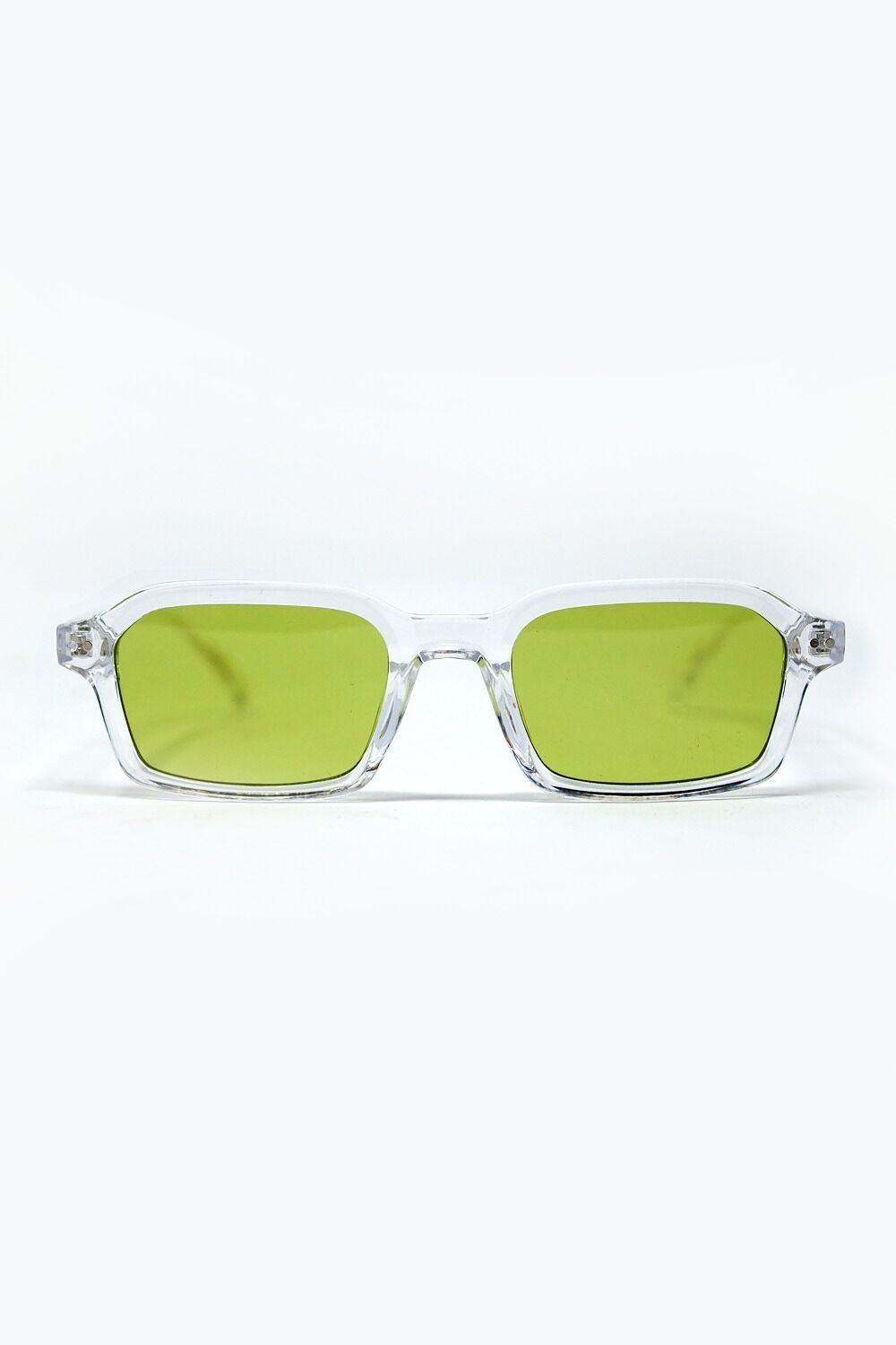 Rectangular Thick Acetate Clear Frame Sunglasses  With Green Smoke Lense