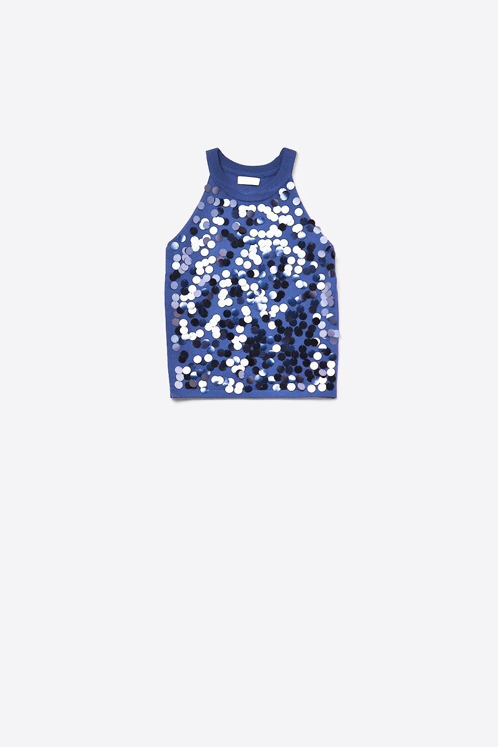 Top in maglia blu navy con dettagli in paillettes