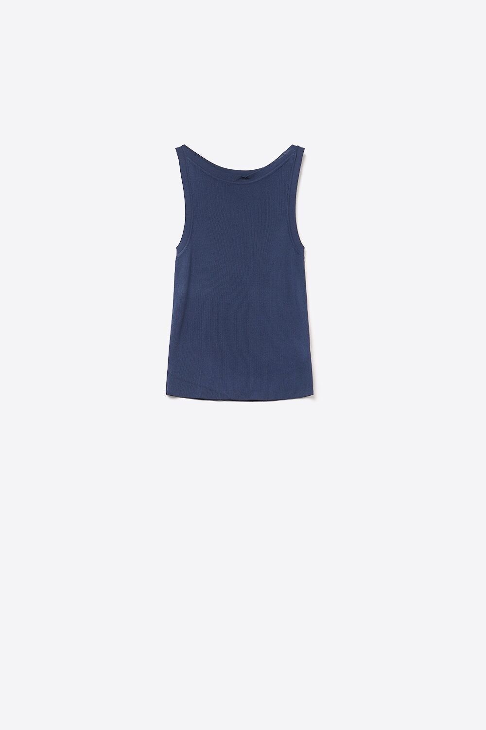 Top senza maniche in maglia fine a coste blu navy