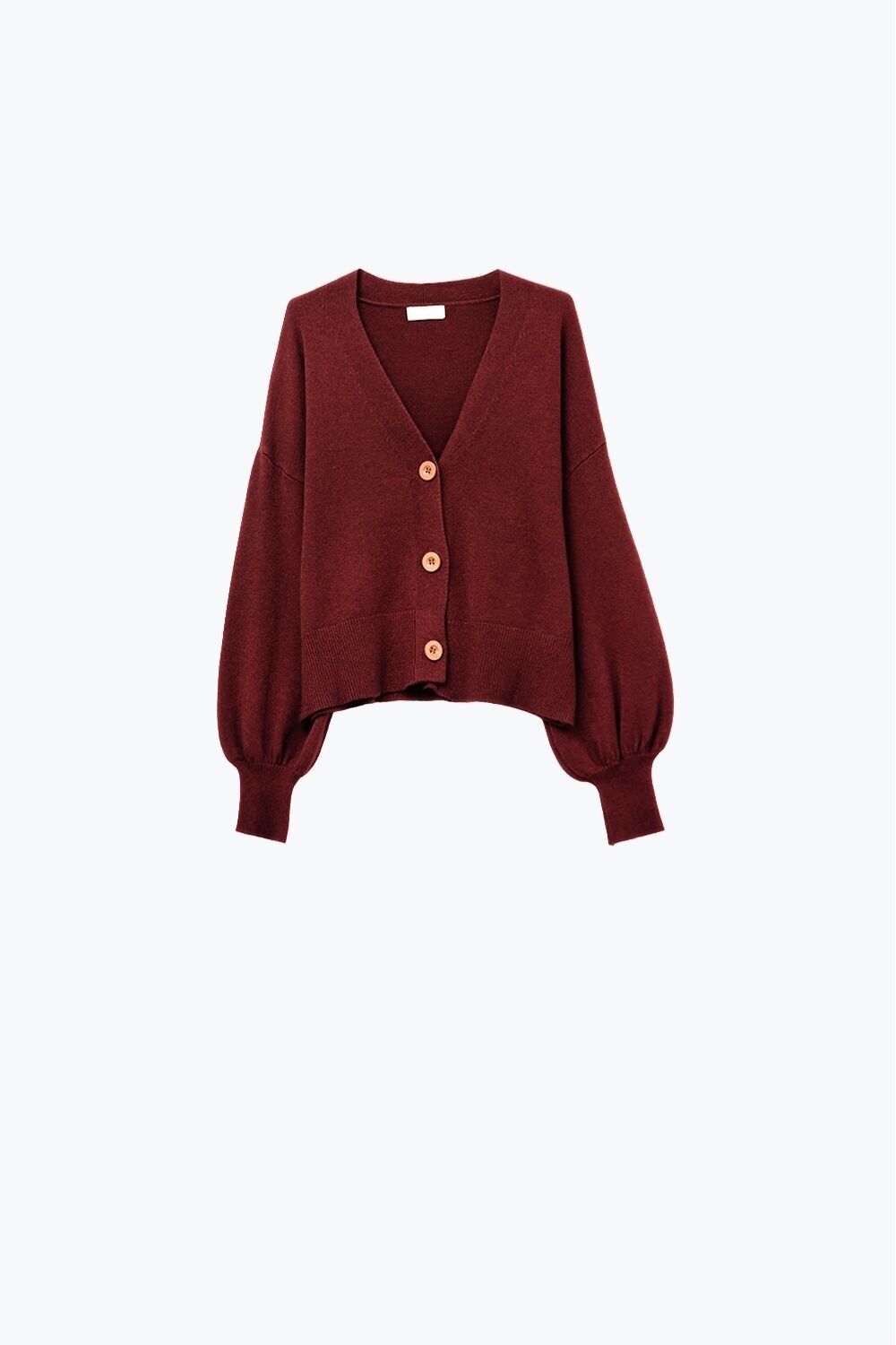 Cardigan basic con scollo a V e maniche lunghe in bordeaux
